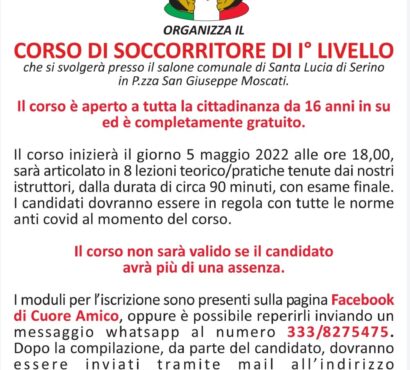 A Santa Lucia di Serino il corso di soccorritore di primo livello organizzato da Cuore Amico