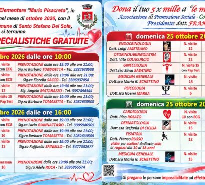 VISITE MEDICHE SPECIALISTICHE GRATUITE – 24 e 25 Ottobre Santo Stefano del Sole
