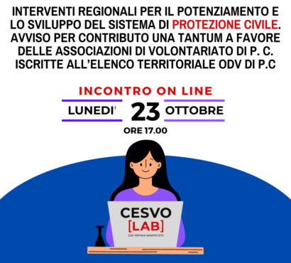 Contributo una tantum a favore delle associazioni di volontariato di Protezione Civile. Partecipa al webinar del CSV Irpinia Sannio