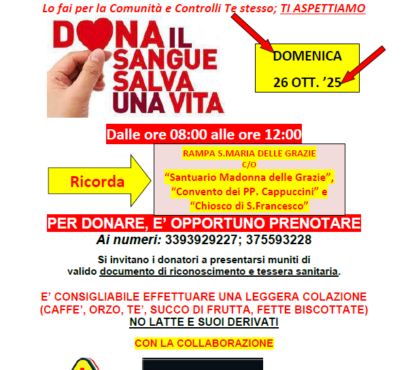 Fratres – Donazioni di sangue 26 ottobre 2025