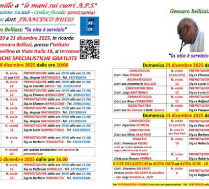 VISITE MEDICHE SPECIALISTICHE GRATUITE, organizzate dall’Associazione “Le mani sui cuori A.P.S.