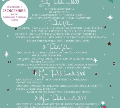 TOMBOLATA 2025 – 28 DICEMBRE – Auditorium Comunale di Sturno
