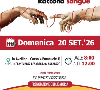 Il Gruppo Fratres Avellino ODV ti invitano alla giornata di donazione del sangue il giorno 20 settembre 2026