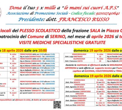Le mani sui cuori APS – Visite mediche gratuite 18 e 19 aprile 2026