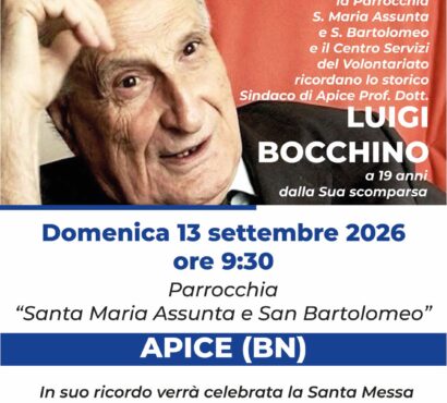 In ricordo dello storico sindaco di Apice prof. dott. Luigi Bocchino a 19 anni dalla sua scomparsa